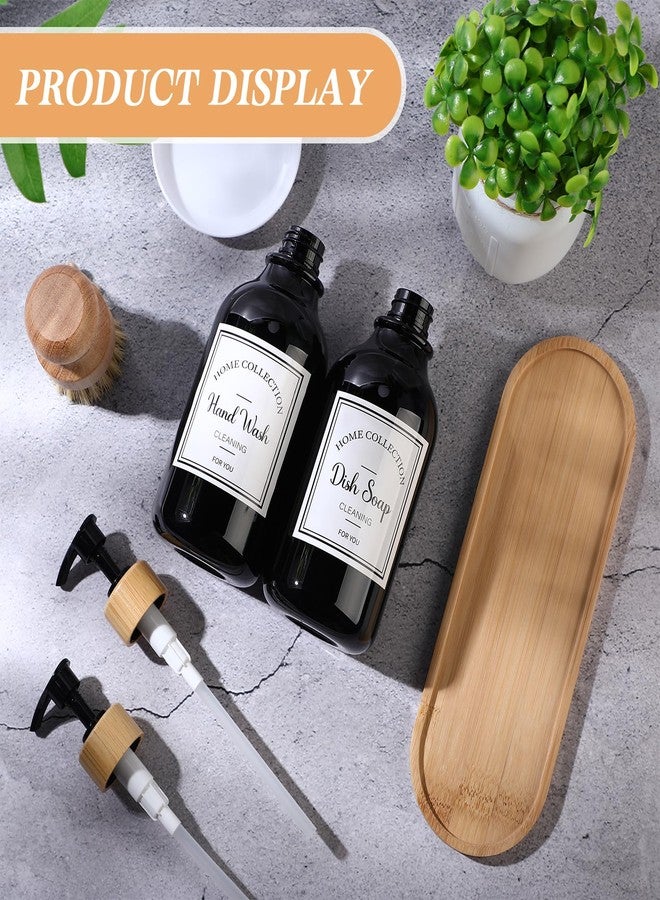 Zopeal 4 Pcs 16 oz Kitchen Soap Dispenser Set with Bamboo Tray and Dish Brush Plastic Soap Dispenser Set with Waterproof Labels for Hand Dish Lotion(Black) - Image 5